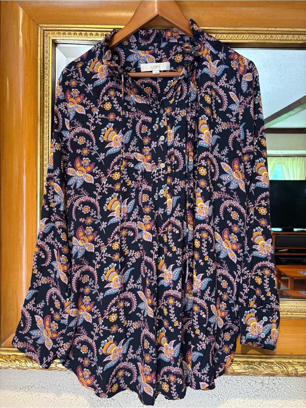 Loft Navy & Purple Floral Top - Size L